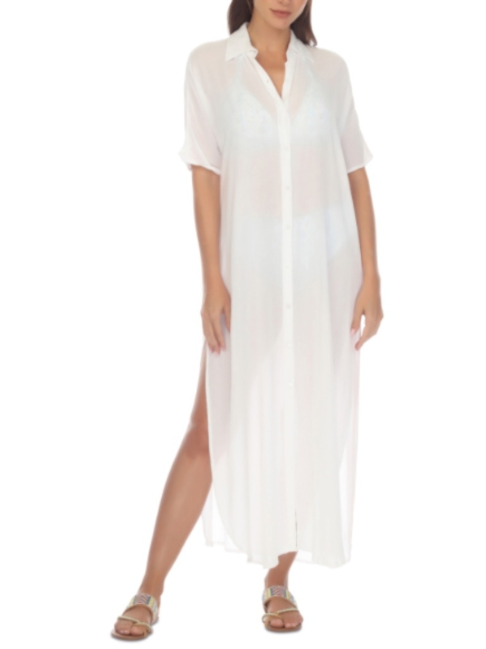Raviya Women's Button-Down Maxi Dress Cover-up Swimsuit White Size S 20018